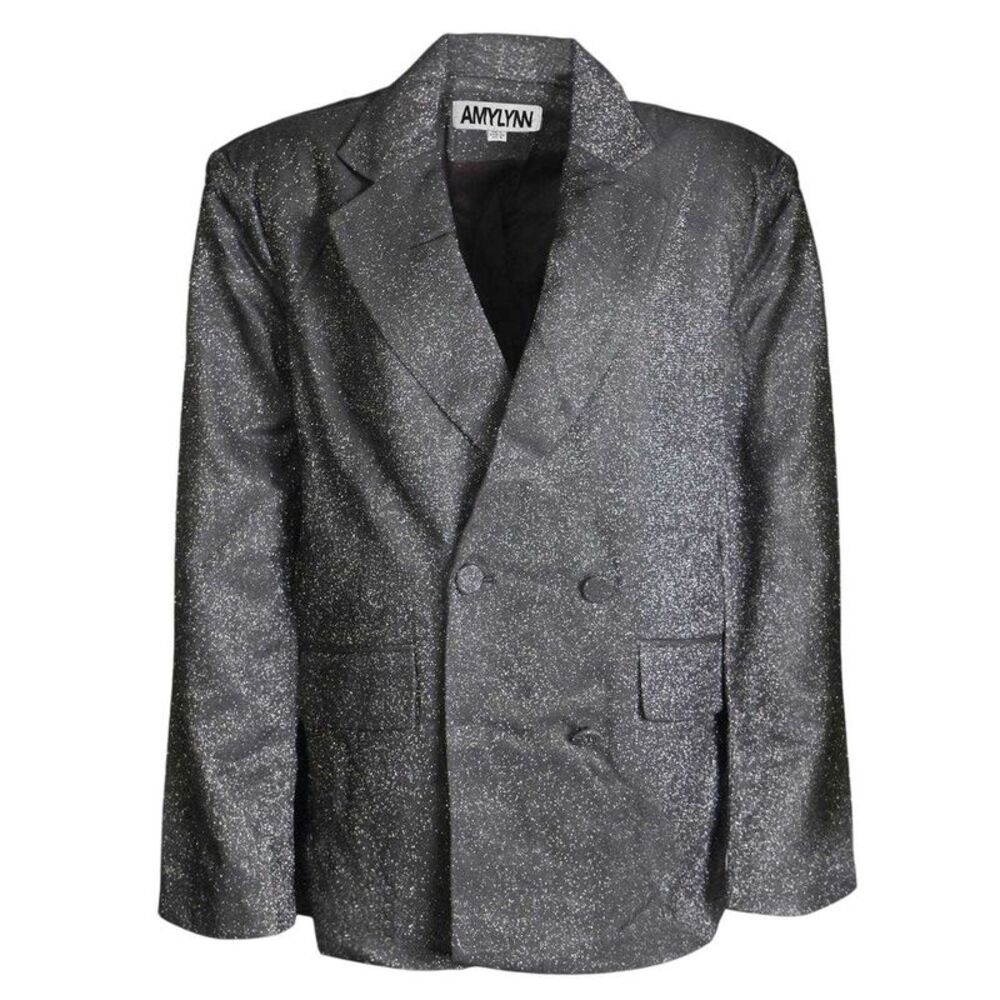 AmyLynn Womens/Ladies Ezra Metallic Double-Breasted Blazer / Silver